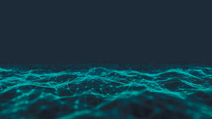 Colored polygonal space. Futuristic wave with dots and lines. Connection dots and lines structure. Digital background. Plexus effect. 3d vector illustration.