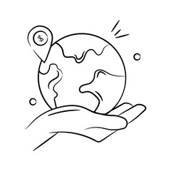 World globe on hand with placeholder denoting concept icon of business location