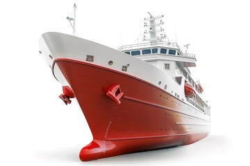 Naklejka premium Red and white fishing vessel isolated on white background