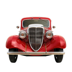 Vintage red car, classic design, chrome details, isolated on white.