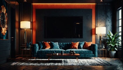 Luxurious Dark Green Living Room: Modern Cozy Interior Design