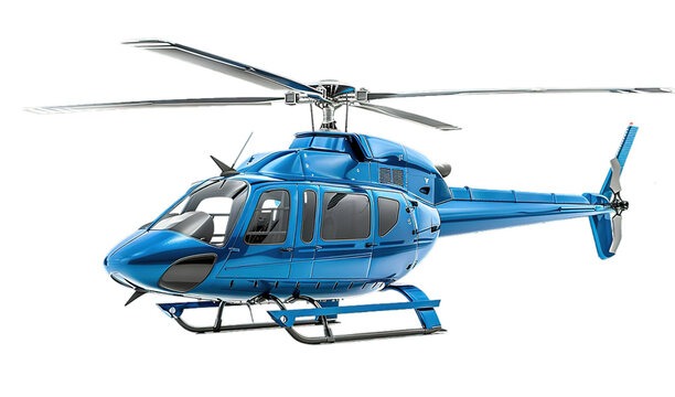 Blue helicopter side view on transparent background
