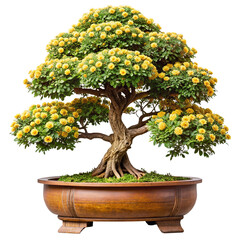 big potted bonsai The wood is bent and has beautiful patterns. The yellow tree is unique and different from other trees. transparent background
