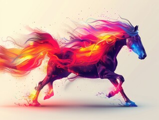 A majestic vector horse, rearing up on its hind legs, with a gradient mane.