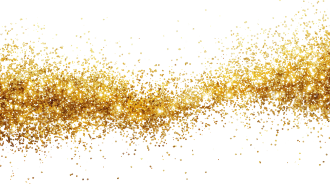 Golden glowing sparks on transparent background
