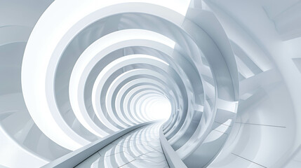 Obraz premium Abstract white background with futuristic spiral lines and curves, 3D rendering illustration of abstract futuristic architectural background. Design concept for presentation banner or poster, copy spa