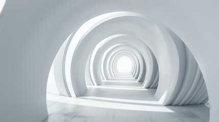 Obraz premium Abstract white background with futuristic spiral lines and curves, 3D rendering illustration of abstract futuristic architectural background. Design concept for presentation banner or poster, copy spa