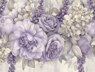 Elegant Floral Blooms in Soft Pastel Tones Forming a Lush Botanical Arrangement