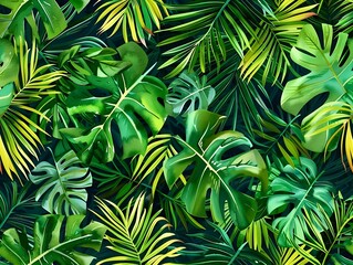 Verdant Lush Tropical Leaves Botanical Exotic Natural Foliage Abundant Background Pattern