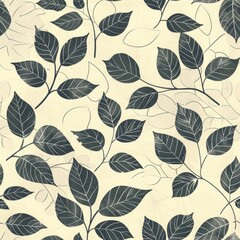 Obraz premium Seamless Floral Pattern with Dark Leaves on Light Background. Ideal for fabric, wallpaper, wrapping paper, and textile designs. Nature, botanical, elegance, vintage, and decorative concepts.