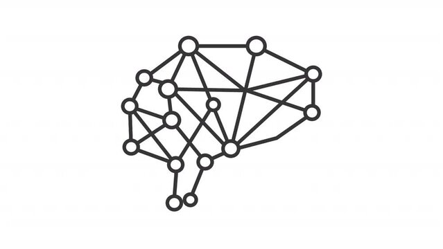 Ai brain line animation. Artificial intelligence animated icon. Scaling circles. Neural implants, data science. Black illustration on white background. HD video with alpha channel. Motion graphic