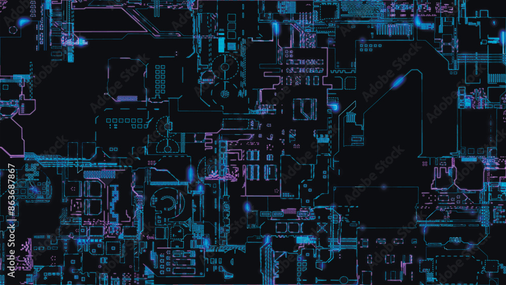 Poster abstract background of printed circuit board. computer parts, microcircuits on electronic board. fut