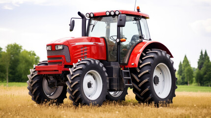 Obraz premium Red agricultural tractor on white background. 