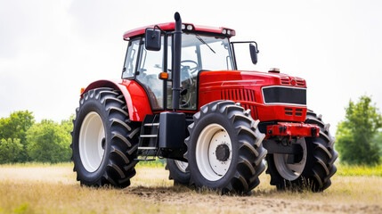 Obraz premium Red agricultural tractor on white background. 