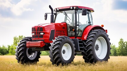 Obraz premium Red agricultural tractor on white background. 
