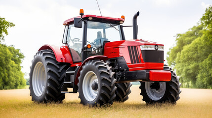 Obraz premium Red agricultural tractor on white background. 