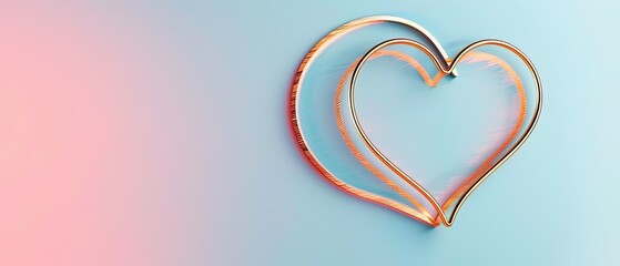 3D heart with a golden outline and clear copyspace