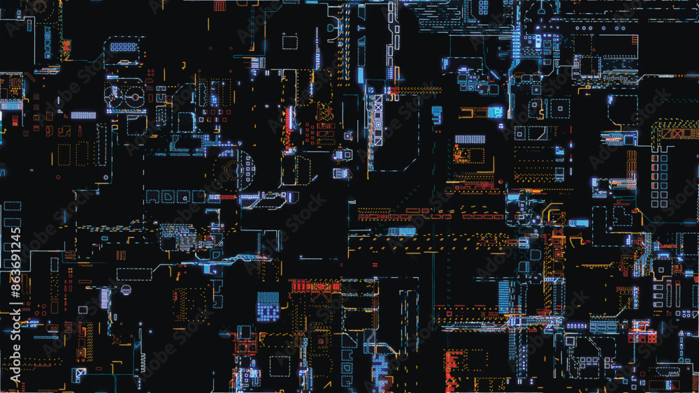 Poster abstract background of printed circuit board. computer parts, microcircuits on electronic board. fut