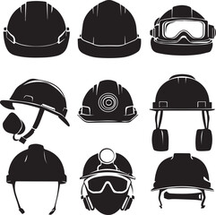 Hard Safety Helmet Shadowy Silhouette Vector Art Pack 