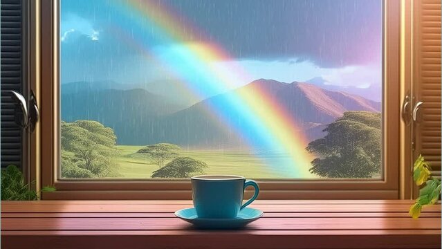 雨の日にカフェでコーヒータイム