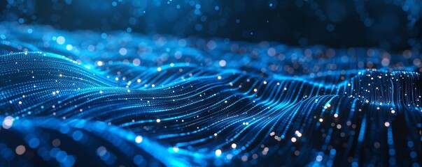 Abstract futuristic technology background with blue digital waves and glowing lights