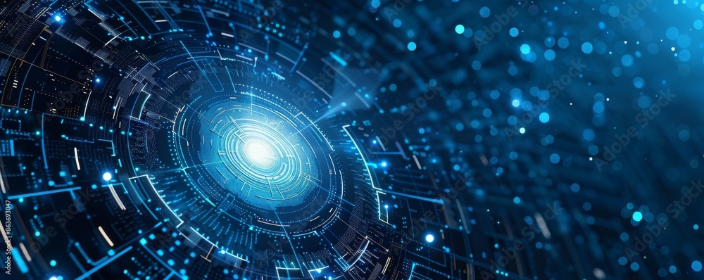 Poster abstract futuristic technology background with glowing blue lights and digital circuit patterns