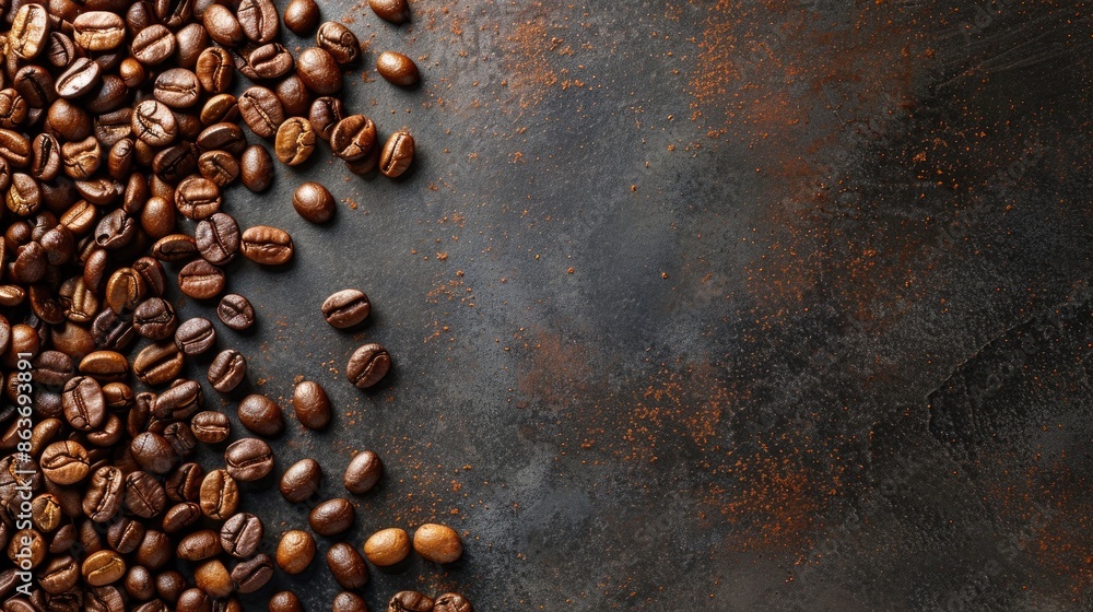 Poster coffee beans roasted displayed on table with space for text