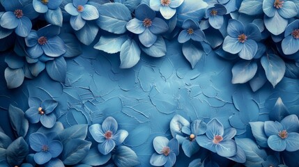 Obraz premium Mystical seamless pattern with beautiful blue leaves on a blue background. Abstract art background with blue leaves and design elements.
