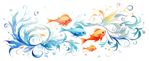 Fishes graphics pattern white background.