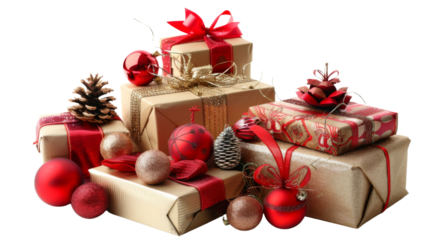 Christmas gifts, presents boxes with the ribbons on transparent background