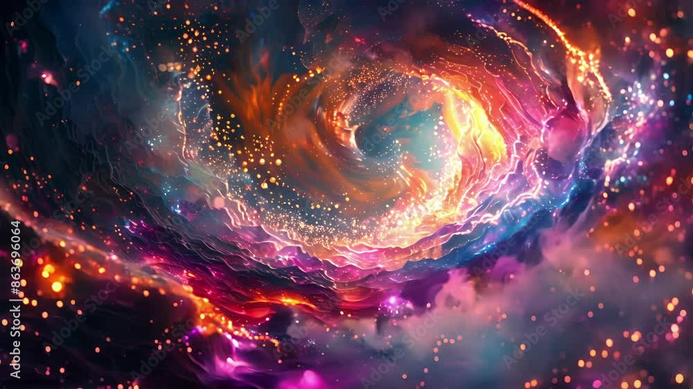 Poster thousands of tiny luminescent particles swirl and twirl creating a breathtaking display of vibrant e