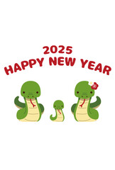 2025年 年賀状デザイン 巳年 蛇の親子イラスト