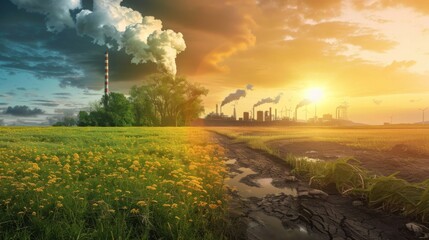 Obraz premium Ecology vs industry background illustration generated by ai