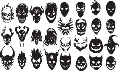 Skull Tattoo Flat Black Silhouette Vector Art Bundle