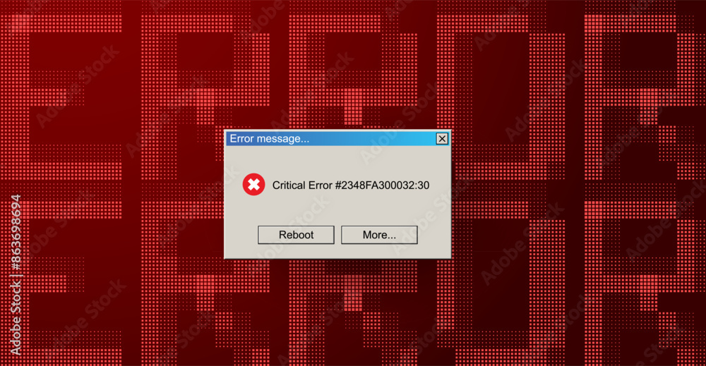 Poster Critical Error Warning Message Window. Vintage User Interface Operating System Fail. Vector Illustration.