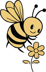 Cute bee icon vector style with white Background