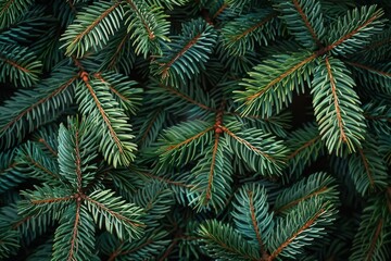 Green Christmas background consisting of only fir branches and pine cones with space for text. New Year card or desktop wallpaper.