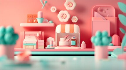 Whimsical Online Marketplace with Charming Illustrated Graphics and Cozy Pastel Product Displays