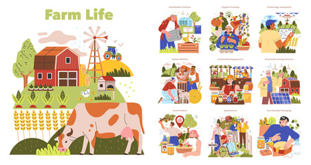 Farm Life. Flat Vector Illustration