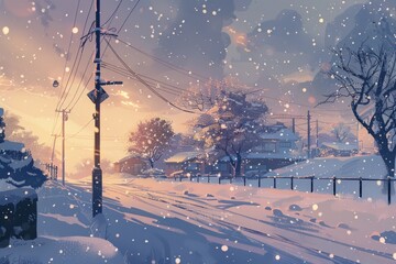 Painting snowy landscapes on a canvas with soft, muted colors, cozy vibe, Generative AI