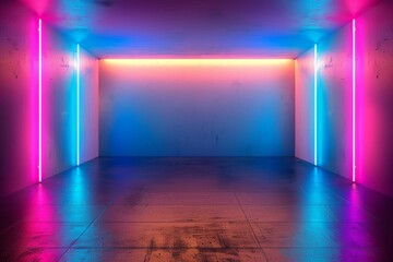 Vibrant neon lights in a modern empty room