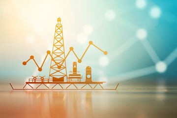 Business Graph Showing Steep Rise in Oil Prices with Oil Rig Overlay