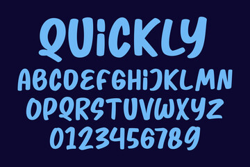 Brush quickly script font handmade typography, alphabet letters and numbers vector illustration