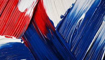 Abstract design with blue, white and red brush strokes. Modern pattern with oil paint texture.