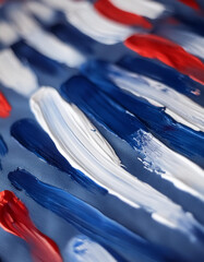 Abstract design with blue, white and red brush strokes. Modern pattern with oil paint texture.
