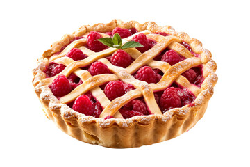 Freshly baked raspberry pie with a stunning lattice crust isolated on white transparent background - Powered by Adobe