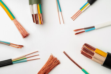 Various Copper Electrical Wires Isolated on White Background