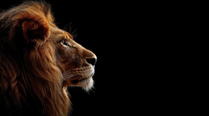 Majestic African Lion in Profile on Black Background © Emin