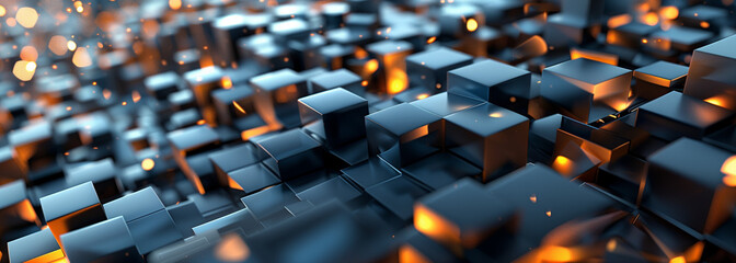 Obraz premium Digital Dimensions. This image features a captivating abstract 3D background composed of numerous glossy cubes arranged in a grid-like pattern.