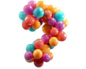 Vibrant shining balloon question mark shape on a transparent background